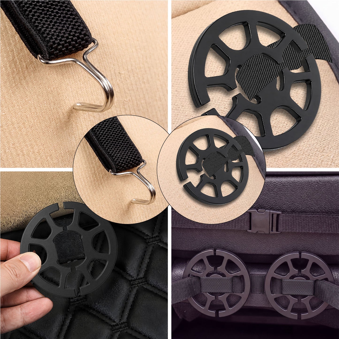 18Pcs Car Seat Cover Hooks Set, Black | 12Pcs Plastic Chucks, 6Pcs Metal Hooks, Plum Plate Locking Clip Fixed Fastener Buckle