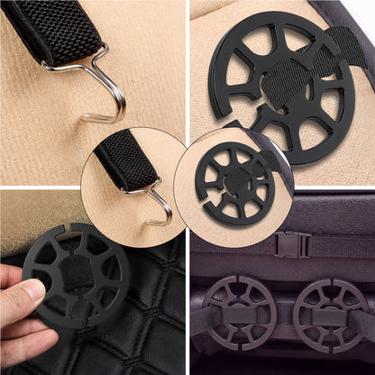 18Pcs Car Seat Cover Hooks Set, Black | 12Pcs Plastic Chucks, 6Pcs Metal Hooks, Plum Plate Locking Clip Fixed Fastener Buckle