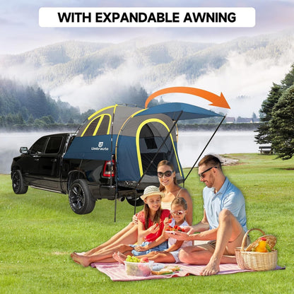 Truck Bed Tent with Awning: 5.0' ~ 5.2' PU3000mm Waterproof Tailgate Pickup Truck Tents, Easy Set-up for 2 Person, Fits Full Size Short Bed, Chevy, Dodge, Ford, GMC