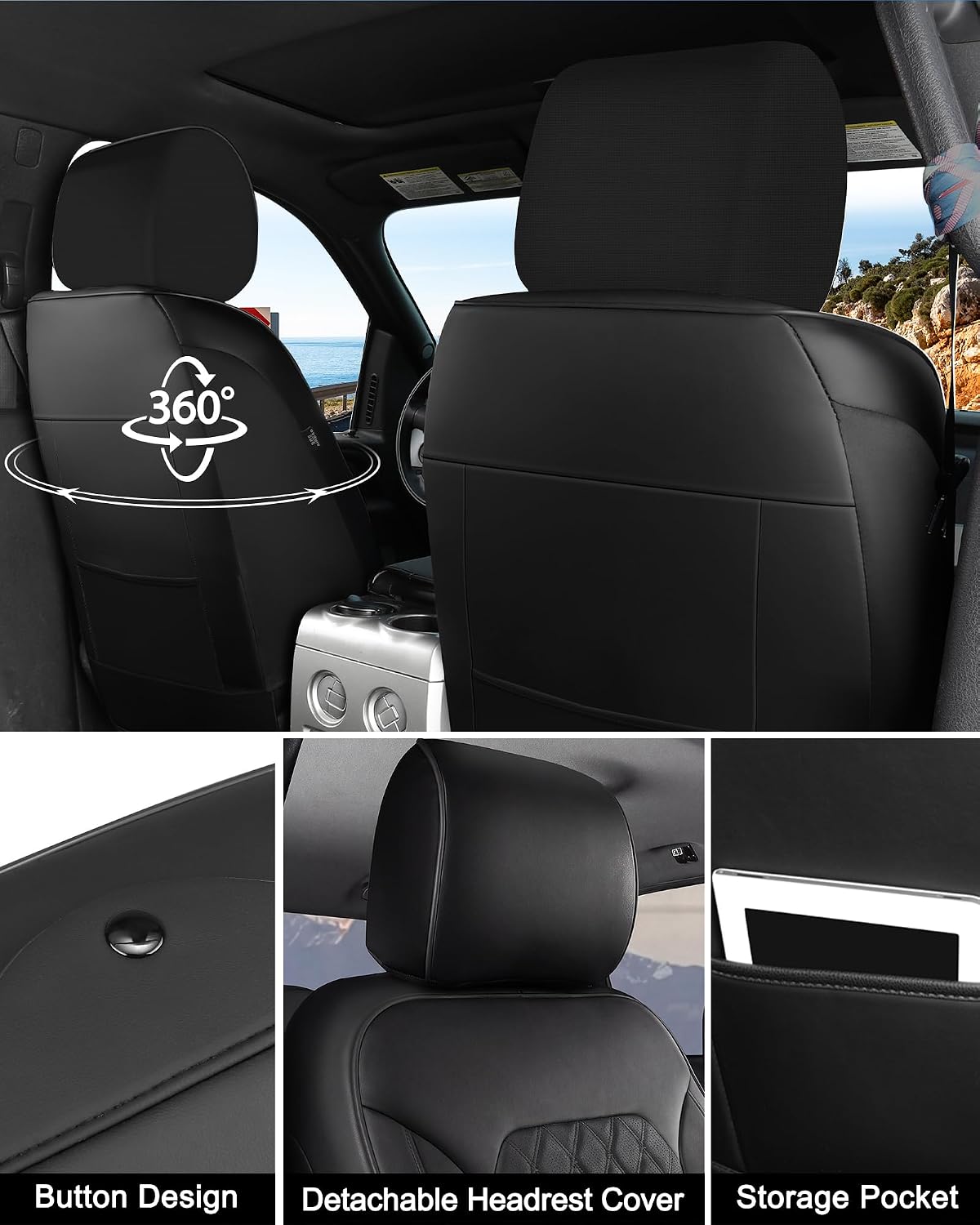 Front Seat Covers for F150 2015-2026 SuperCrew, 2017-2026 F250/350 Crew Cab,Nappa Leather, 3D Laser-Scanned Custom Fit, Waterproof, Full Coverage, Airbag Compatible, Easy to Clean, Pet Friendly,Black