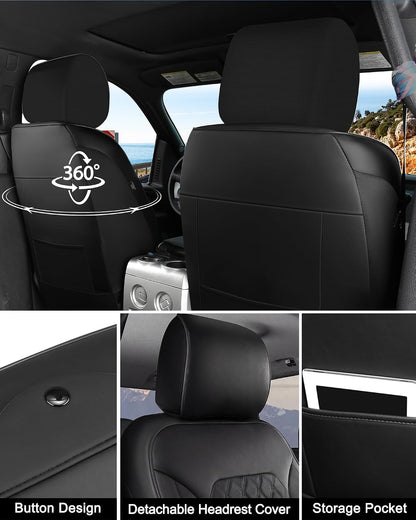 Front Seat Covers for F150 2015-2026 SuperCrew, 2017-2026 F250/350 Crew Cab,Nappa Leather, 3D Laser-Scanned Custom Fit, Waterproof, Full Coverage, Airbag Compatible, Easy to Clean, Pet Friendly,Black