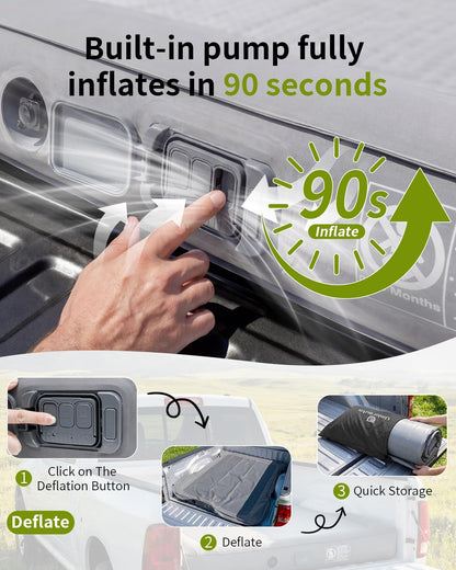 Matelas pneumatique Umbrauto Premium Drop-Stitch pour lit court de camion de 6,0 à 6,5 pieds, pompe sans fil rechargeable, matelas de couchage ferme et étanche, résistant à l'affaissement, pour tente de camion et camping