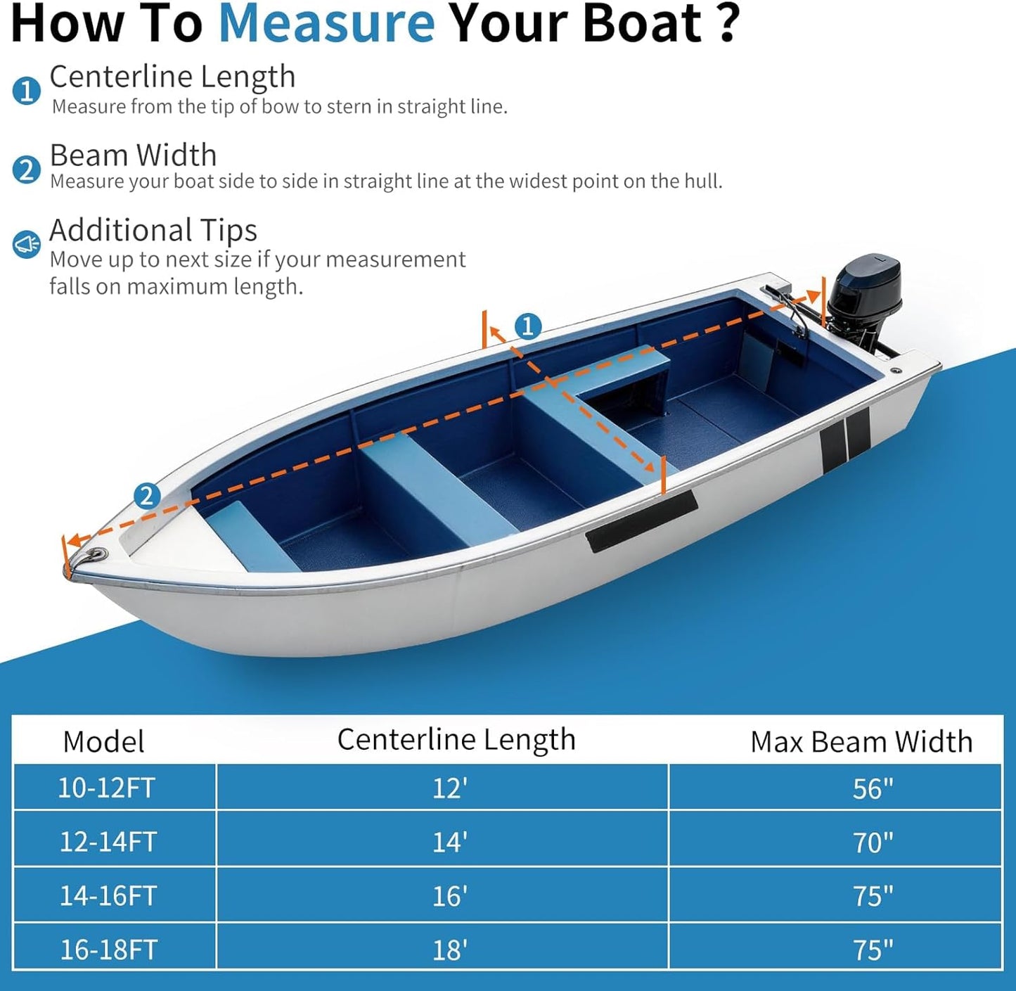 Jon Boat Cover for  V-Bow, 1200D 5-Layer Waterproof Oxford Fabric, Heavy Duty UV Protection & Tear Resistant Trailerable Mooring Cover, Marine Grade Reinforced Adjustable Side Straps