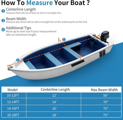Jon Boat Cover for  V-Bow, 1200D 5-Layer Waterproof Oxford Fabric, Heavy Duty UV Protection & Tear Resistant Trailerable Mooring Cover, Marine Grade Reinforced Adjustable Side Straps