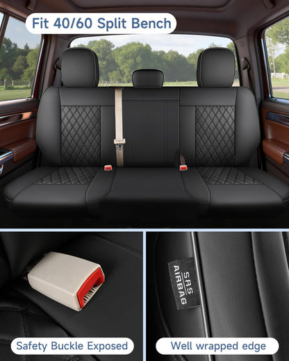 Umbrauto Housses de siège sur mesure compatibles avec Dodge Ram 1500 2500 3500, housse de siège de luxe en cuir pleine couverture pour camion Ram 2009-2025 compatible avec Crew Cab Double Quad Regular (Ensemble complet (arrière plat))