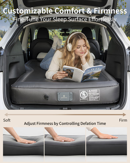 Umbrauto Custom Fit Air Mattress for Tesla Model Y/Juniper, 2026 Upgraded Drop-Stitch Tech with Built-in Pump Inflatable Camping Bed for Back Trunk, Soft Flocking Surface+Reinforced Bottom