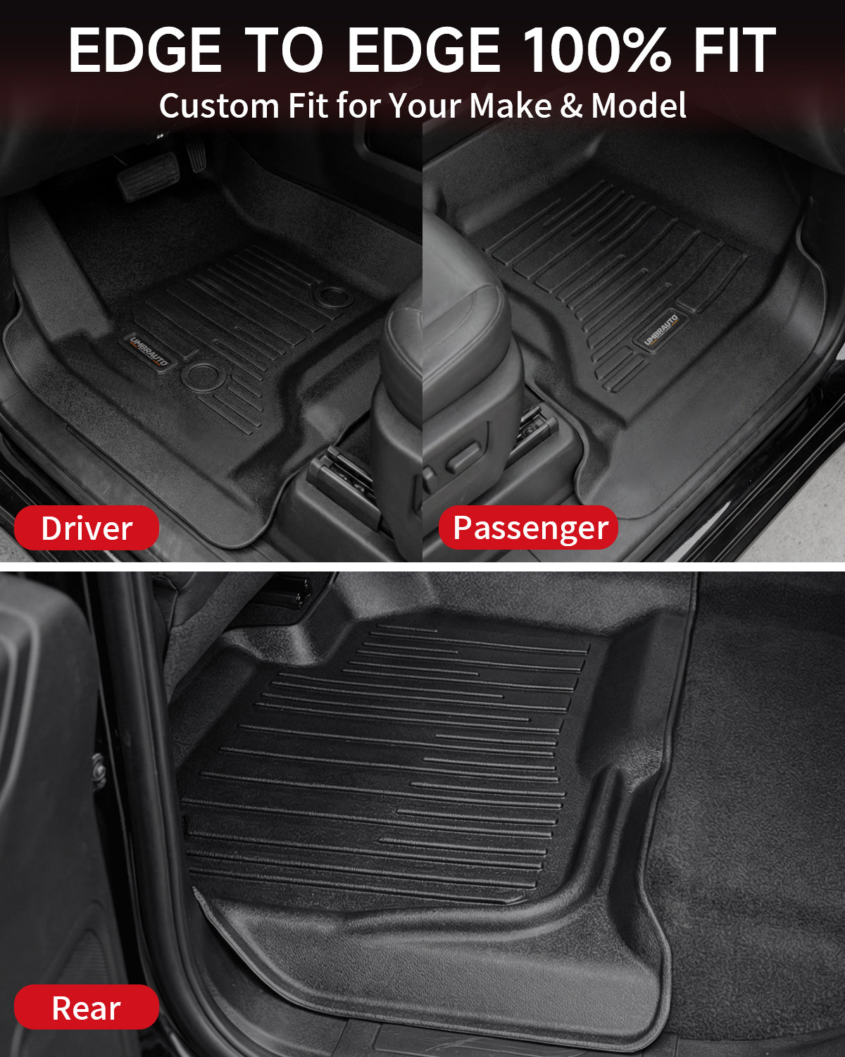 Umbrauto Custom Fit Floor Mats for Chevy Silverado/GMC Sierra Double Cab 1500 2014-2018, 2500HD/3500HD 2015-2019, All Weather TPE Truck Floor Liners for Carpet Floor, Front&Rear Row, Footwell Coverage