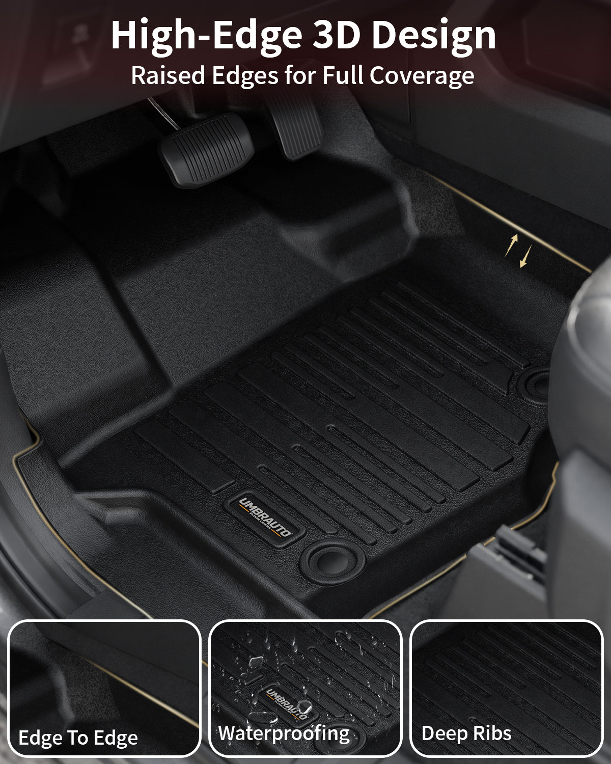 Tapis de sol toutes saisons Umbrauto pour Ford F150 SuperCrew 2015-2025 2026 & Lightning 2022-2026, tapis de sol en TPE sur mesure pour camion, étanches et résistants, couverture complète, arrière sans rangement plat repliable