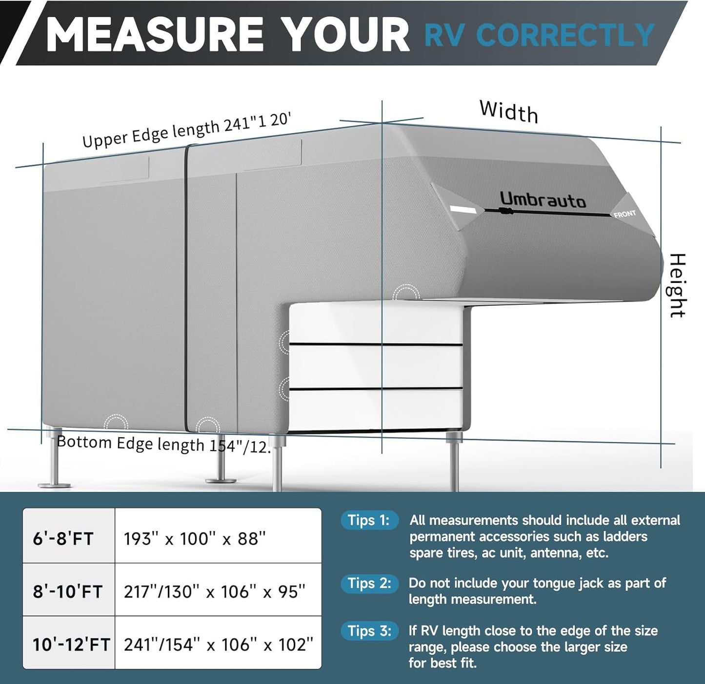 Truck Camper Cover : Slide-in Pickup Truck Trailers RV Cover, Waterproof Cabover Camper Cover, Windproof Straps, Adhesive Patch for All Seasons