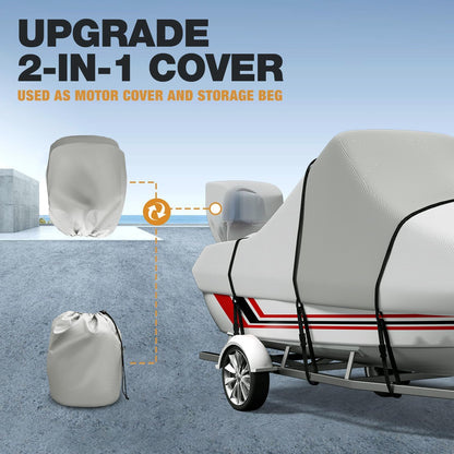 Center Console Boat Cover: 900D Waterproof Heavy Duty Boat Cover for CC Boat with Storage Bag, Marine Grade Oxford UV Resistant Canvas for Trailerable Boat