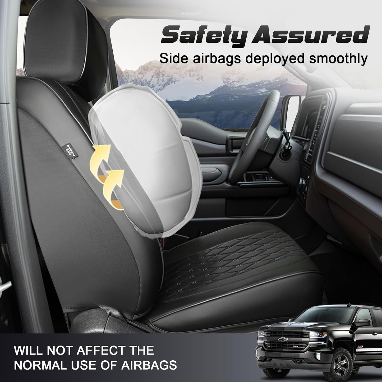Umbrauto Front Seat Covers for Chevy Silverado/GMC Sierra 1500 2007-2026,Nappa Leather Seatcovers, 3D Laser-Scanned Custom Fit for 2500/3500HD 2007-2026, Waterproof, Full Coverage, Airbag Compatible,Black