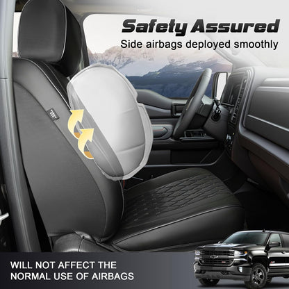 Umbrauto Front Seat Covers for Chevy Silverado/GMC Sierra 1500 2007-2026,Nappa Leather Seatcovers, 3D Laser-Scanned Custom Fit for 2500/3500HD 2007-2026, Waterproof, Full Coverage, Airbag Compatible,Black