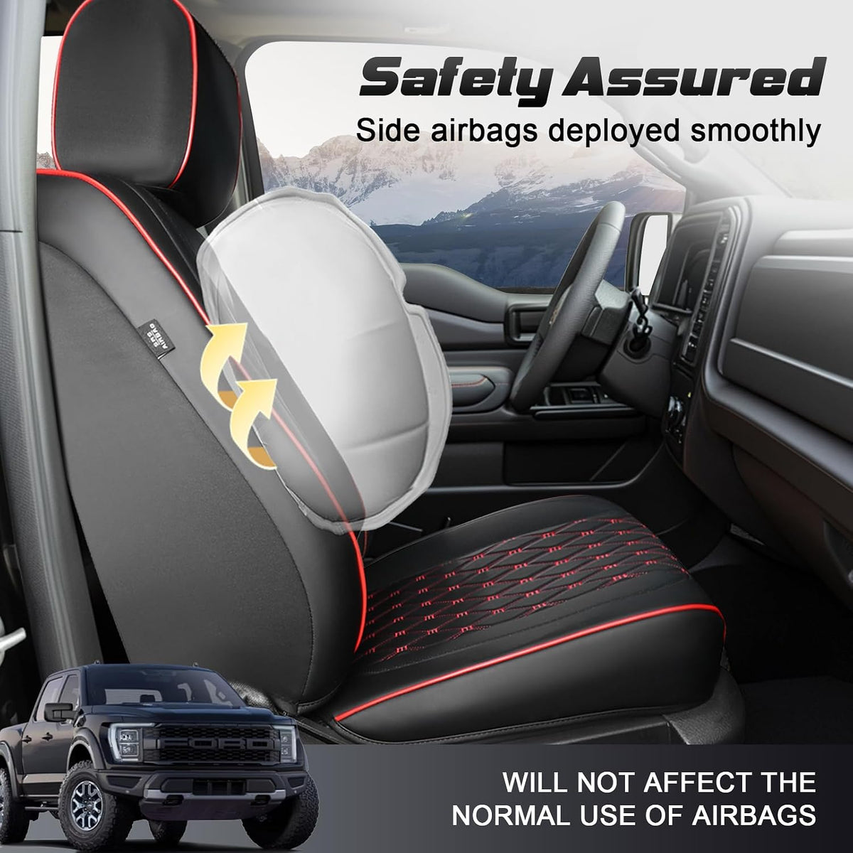 Seat Covers for F150 2015-2026 SuperCrew, 2017-2026 F250/350/450,Crew Cab Nappa Leather, 3D Laser-Scan Custom Fit Super Duty F350/450 2017-2026 Crew Cab, Waterproof, Full Coverage, Airbag Compatible,Red
