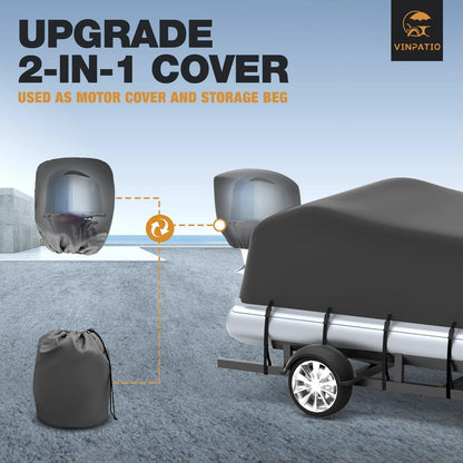 Pontoon Boat Cover with Motor Cover, 800D Solution-Dyed Heavy Duty Polyester Cover, UV Resistant Marine Grade Waterproof Covers
