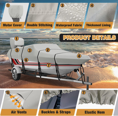 UmbrautoTrailerable Boat Cover, 600D Solution-Dyed Bass Boat Cover, 23-24 ft Heavy Duty 100% Waterproof Boat Covers Fits V-Hull Runabout Fishing Ski Pro-Style Bass Boats