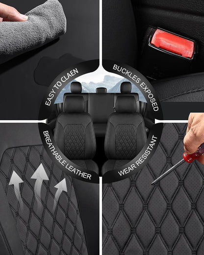 Front Seat Covers for F150 2015-2026 SuperCrew, 2017-2026 F250/350 Crew Cab,Nappa Leather, 3D Laser-Scanned Custom Fit, Waterproof, Full Coverage, Airbag Compatible, Easy to Clean, Pet Friendly,Black