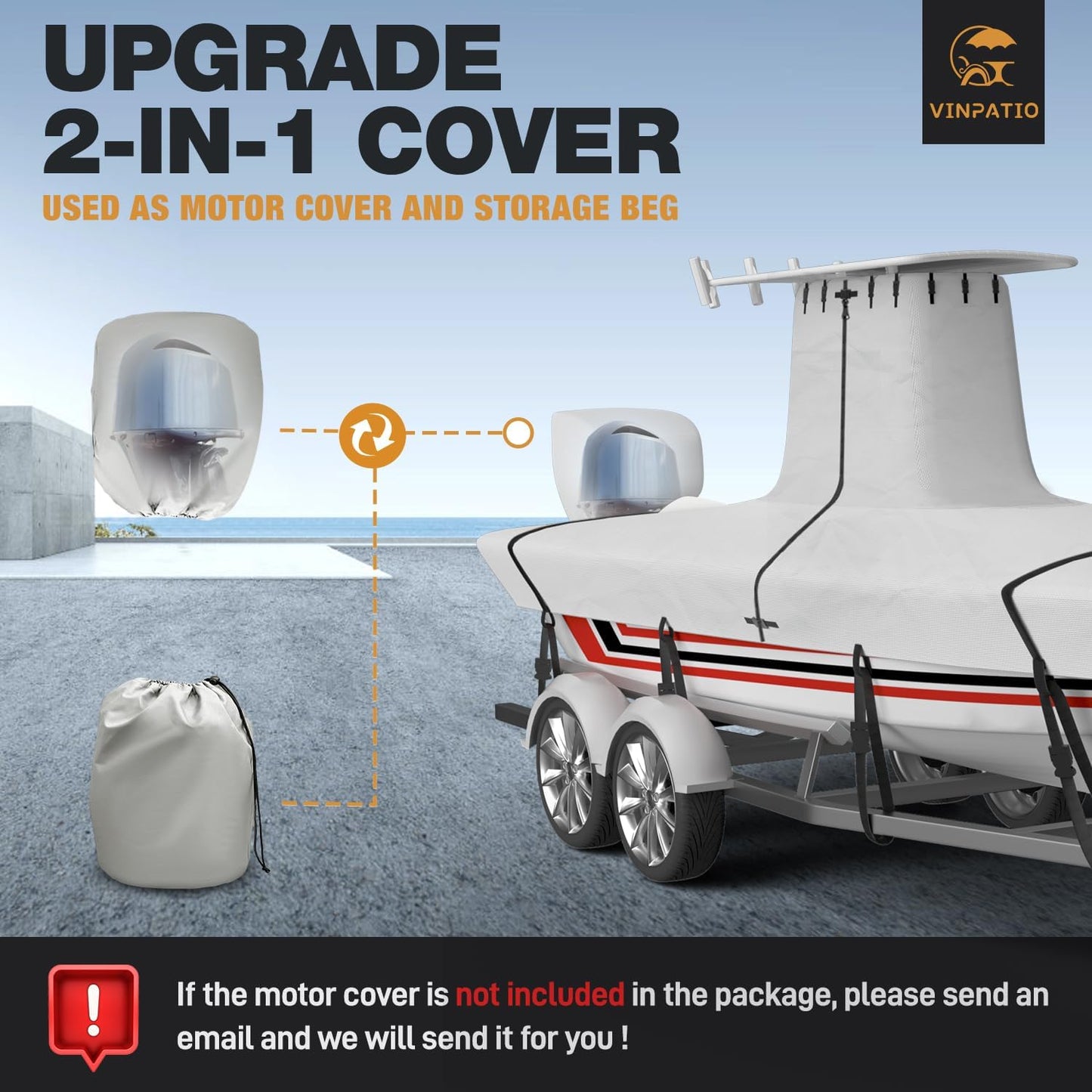 T Top Boat Cover, 900D Waterproof T-Top Center Console Boat Cover with Motor Cover, Marine Grade Oxford Fabric for Trailerable T Top Boats