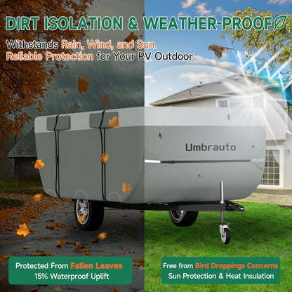 Umbrauto Pop-Up Camper Cover for High-Wall Tent Trailers— Lightweight Waterproof 7-Layer Ripstop, Breathable & Windproof
