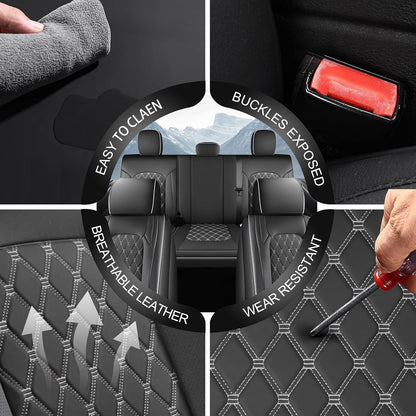 Seat Covers for F150 2015-2026 SuperCrew, 2017-2026 F250/F350/F450 Crew Cab,Nappa Leather, 3D Laser-Scan Custom Fit Super Duty 2017-2026 Crew Cab, Waterproof, Full Coverage, Airbag Compatible,Gray