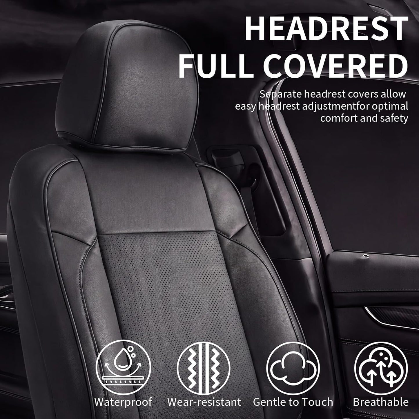 Umbrauto Seat Covers for Toyota Tacoma 2016-2023 Double & Crew Cab,Nappa Leather, 3D Laser-Scan Custom Fit, Waterproof, Easy-Clean, Full Coverage, Airbag Compatible, Pet & Scratch Protection