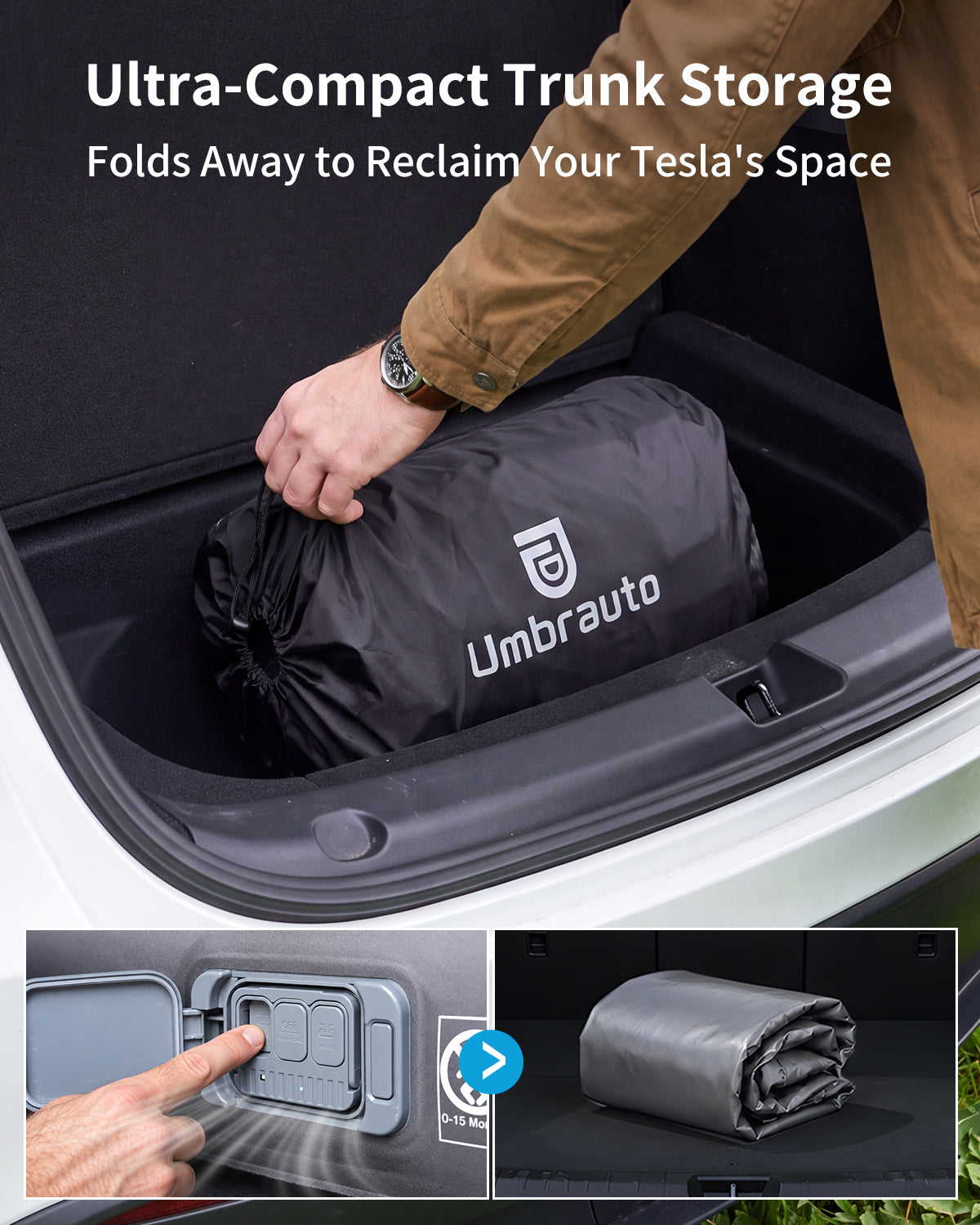 Umbrauto Custom Fit Air Mattress for Tesla Model Y/Juniper, 2026 Upgraded Drop-Stitch Tech with Built-in Pump Inflatable Camping Bed for Back Trunk, Soft Flocking Surface+Reinforced Bottom