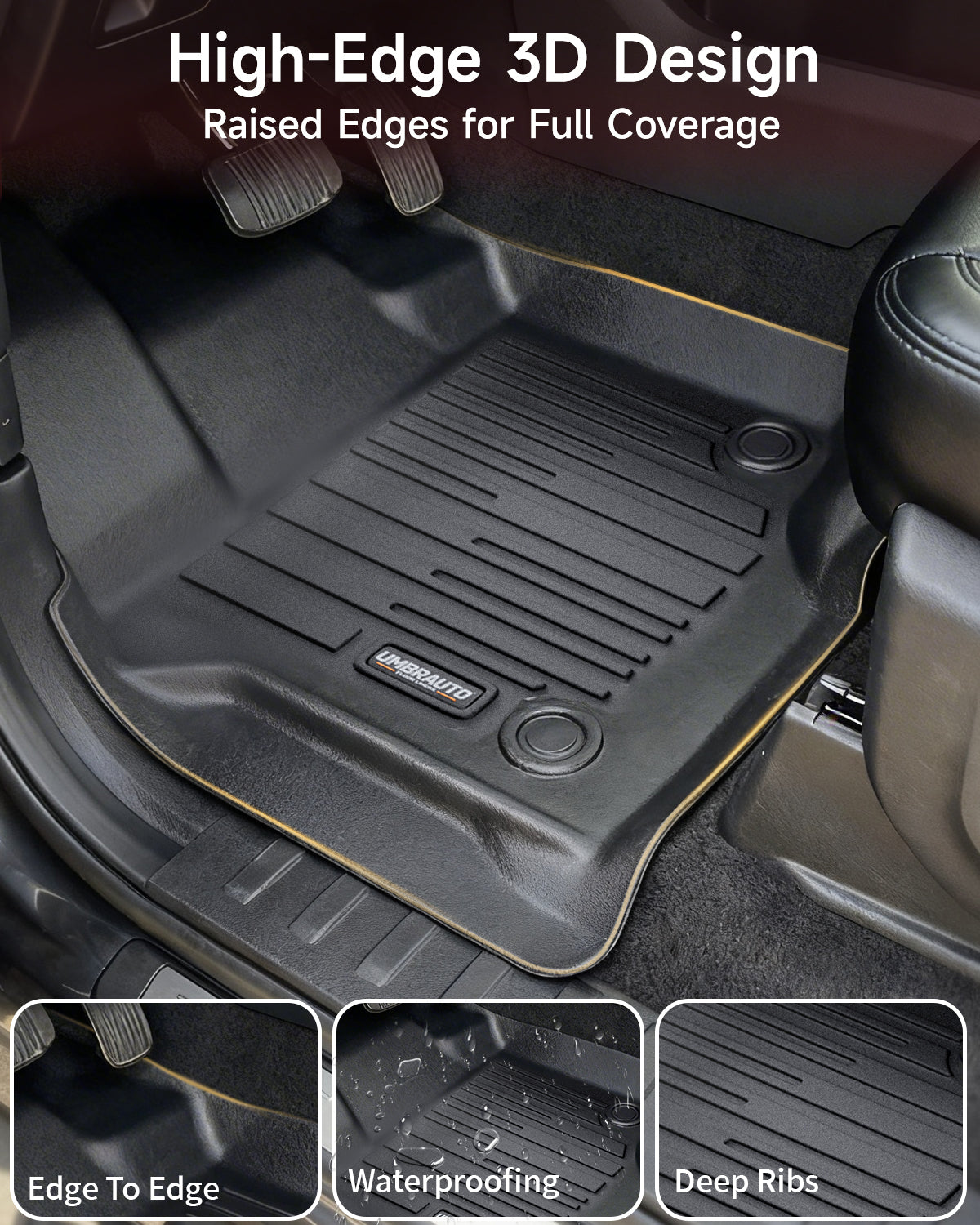 Umbrauto Custom Fit Floor Mats for Ford F150 SuperCab (Extended Cab) 2015-2025 2026 (Not for SuperCrew Cab), All Weather TPE Automotive Pickup Truck Liners for Front & Rear Row