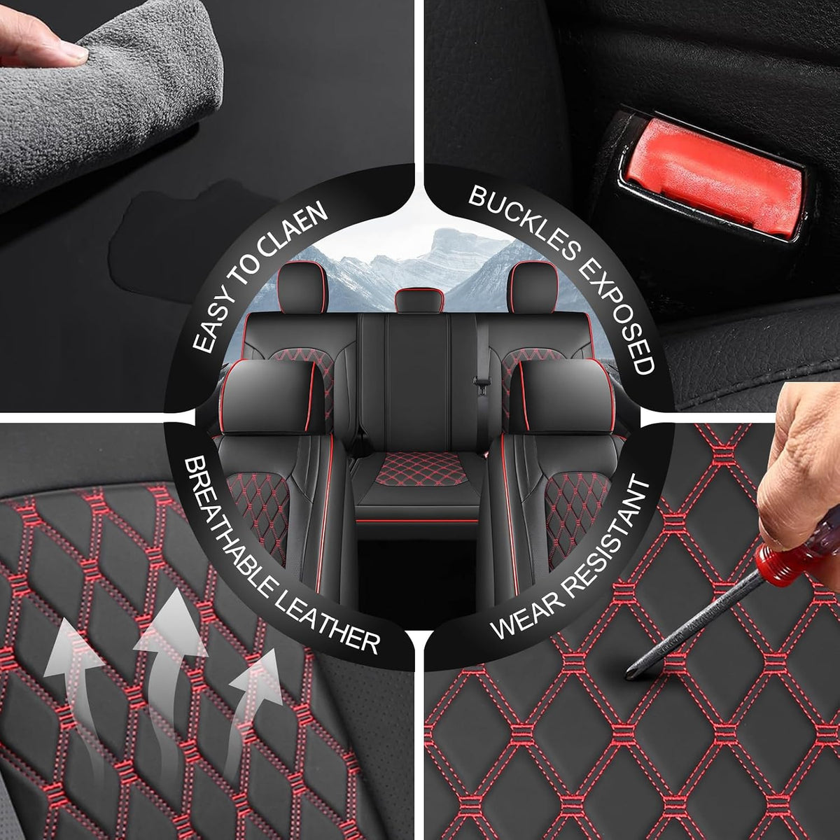 Umbrauto Seat Covers for F150 2015-2026 SuperCrew, 2017-2026 F250 Crew Cab,Nappa Leather, 3D Laser-Scan Custom Fit Super Duty F350/450 2017-2026 Crew Cab, Waterproof, Full Coverage, Airbag Compatible,Red