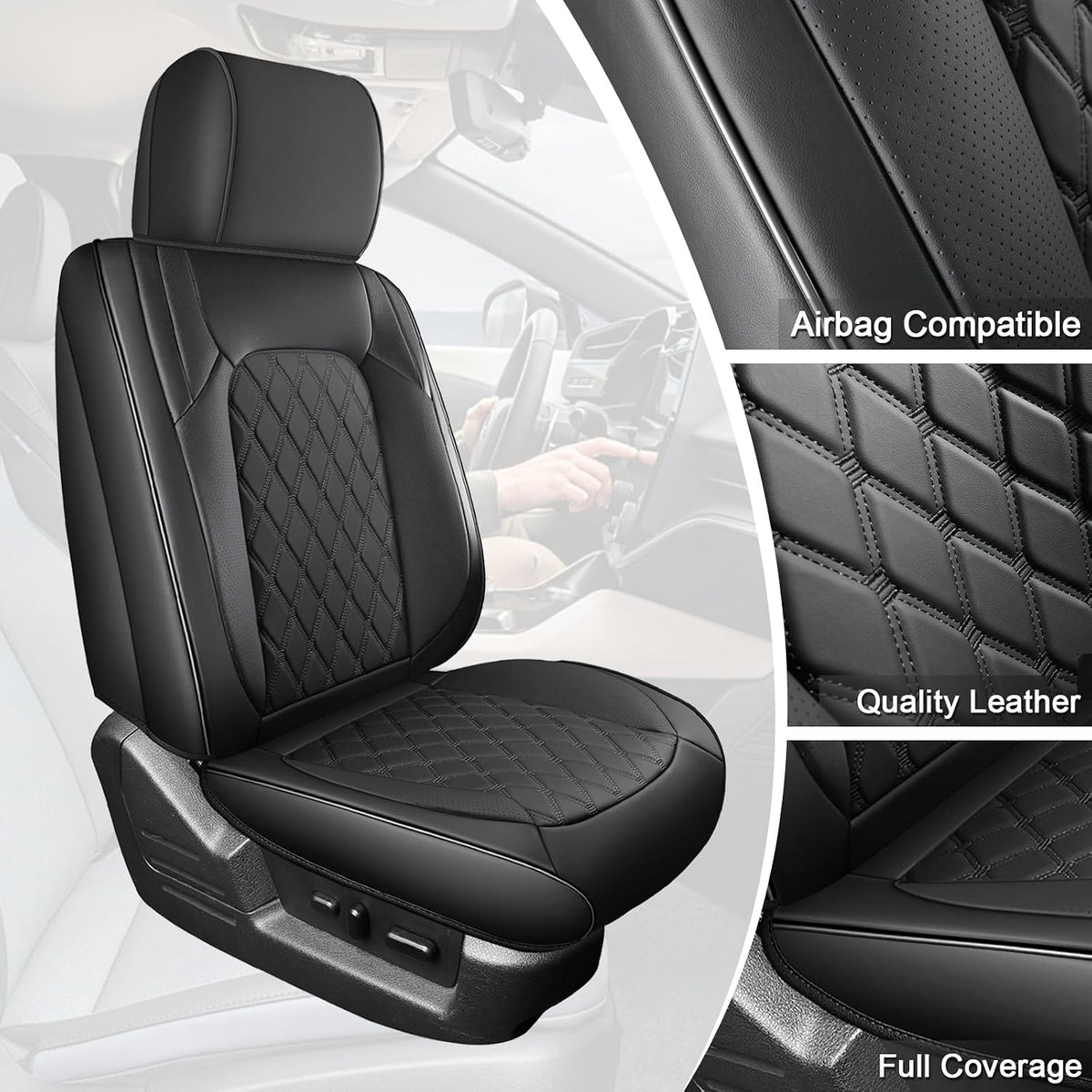 Umbrauto Front Seat Covers for F150 2015-2026 SuperCrew, Leather Seat Covers,Fits 2017-2026 Super Duty F250/F350/F450 Crew Cab, 3D Laser-Scanned Custom Fit, Waterproof, Full Coverage, Airbag Compatible