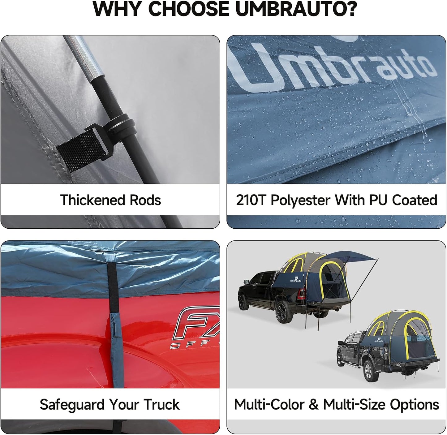 Click to see full view Truck Bed Tent 5.0' ~ 5.2': Easy Set Up Umburato Pickup Truck Tents for Camping, Waterproof PU3000mm Canopy for Truck Camper, Portable, Spacious for 2 Person