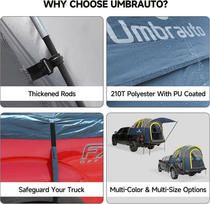 Click to see full view Truck Bed Tent 5.0' ~ 5.2': Easy Set Up Umburato Pickup Truck Tents for Camping, Waterproof PU3000mm Canopy for Truck Camper, Portable, Spacious for 2 Person