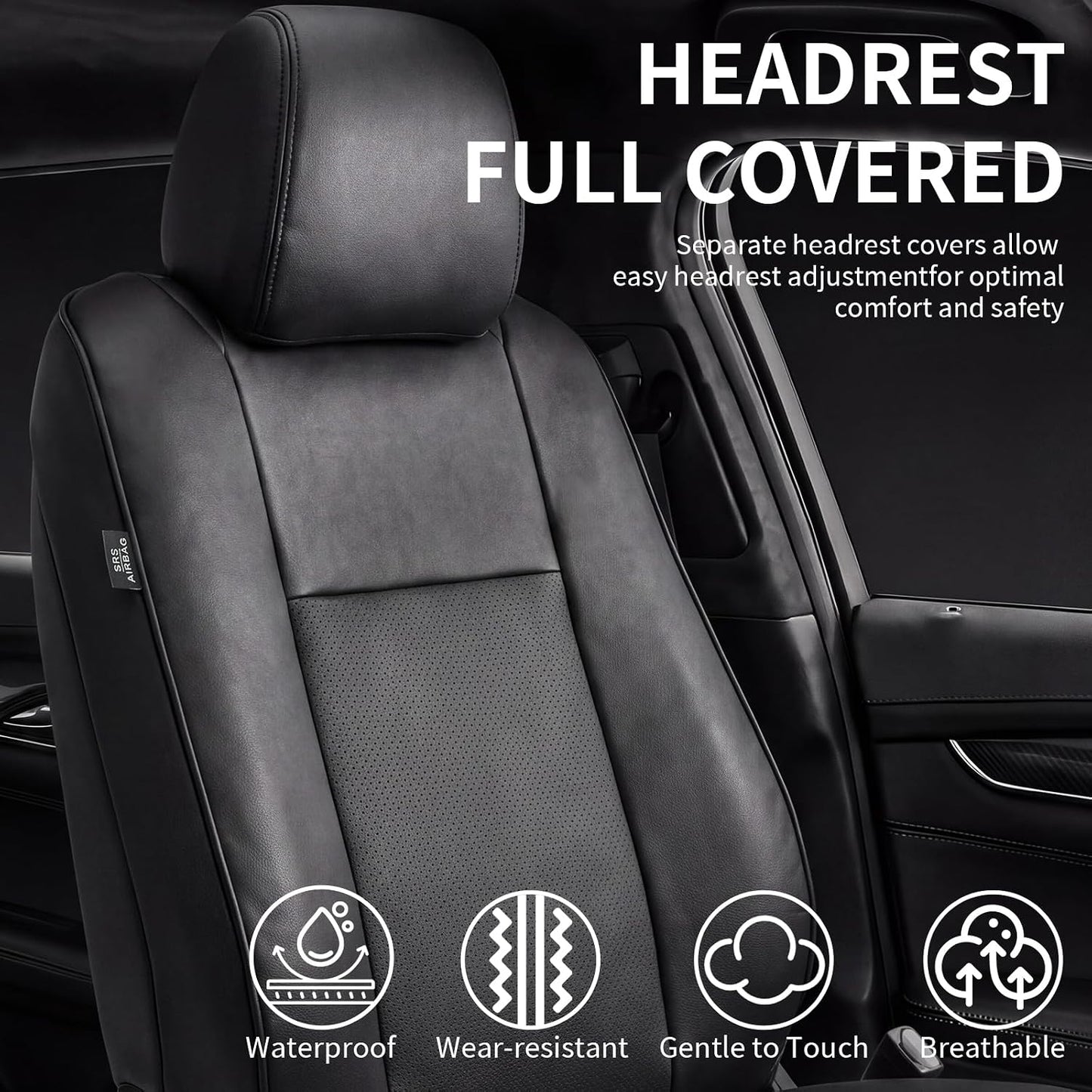 Umbrauto Car Seat Covers for Toyota Tacoma 2005-2015 Double & Crew Cab,Nappa Leather, 3D Laser-Scan Custom Fit, Waterproof, Easy-Clean, Full Coverage, Airbag Compatible, Pet & Scratch Protection