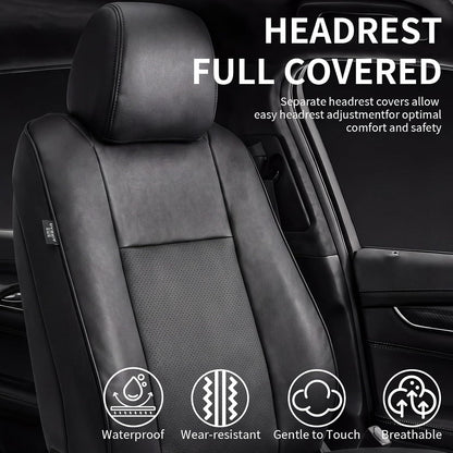 Umbrauto Car Seat Covers for Toyota Tacoma 2005-2015 Double & Crew Cab,Nappa Leather, 3D Laser-Scan Custom Fit, Waterproof, Easy-Clean, Full Coverage, Airbag Compatible, Pet & Scratch Protection