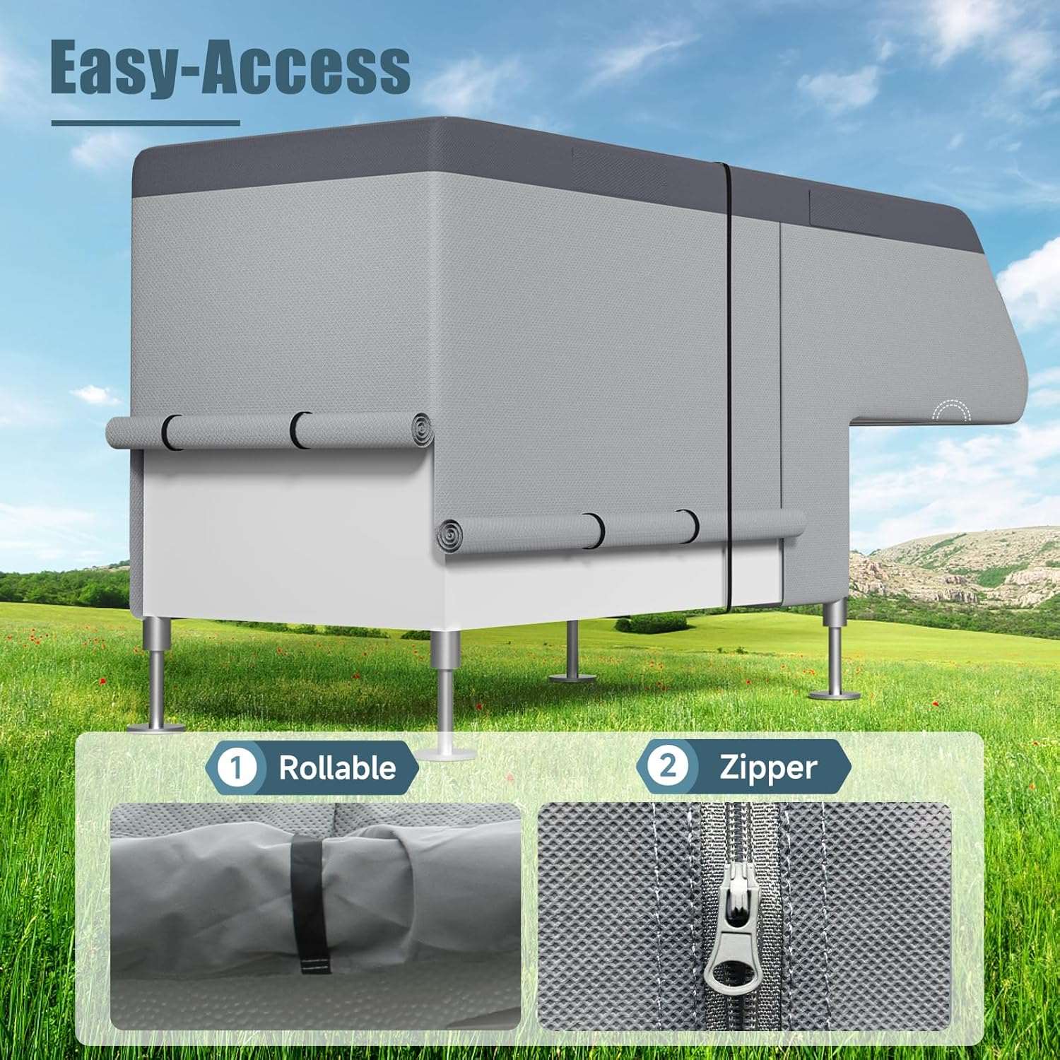 Umbrauto Truck Camper Cover 7-Layer Anti-Tear Top, RVs All Season Protection with Gutter Cover,Windproof Straps