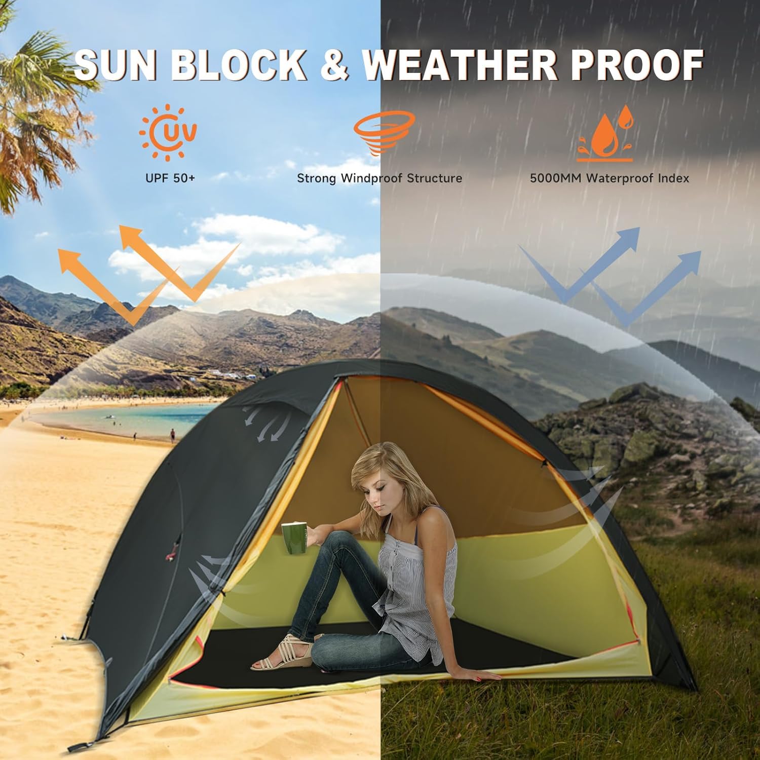 5000mm waterproof tent Umbrauto 4 Person Ultralight Camping Tent Waterproof 3-Season Dome Tent for Hiking, Backpacking & Outdoor Adventure