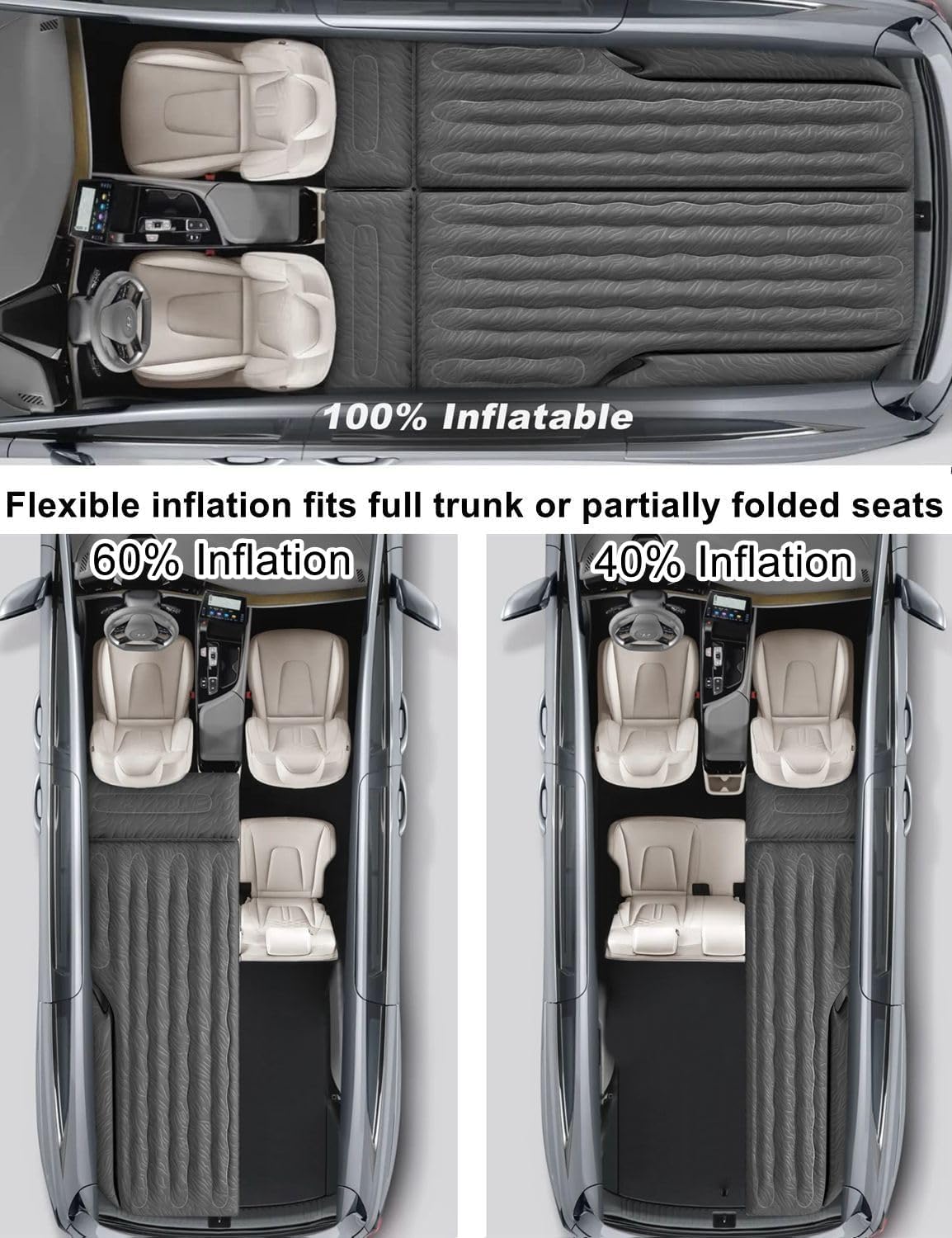 Umbrauto 63in Extended SUV Mattress — Quick Inflate, Includes Pump & 2 Pillows,Black