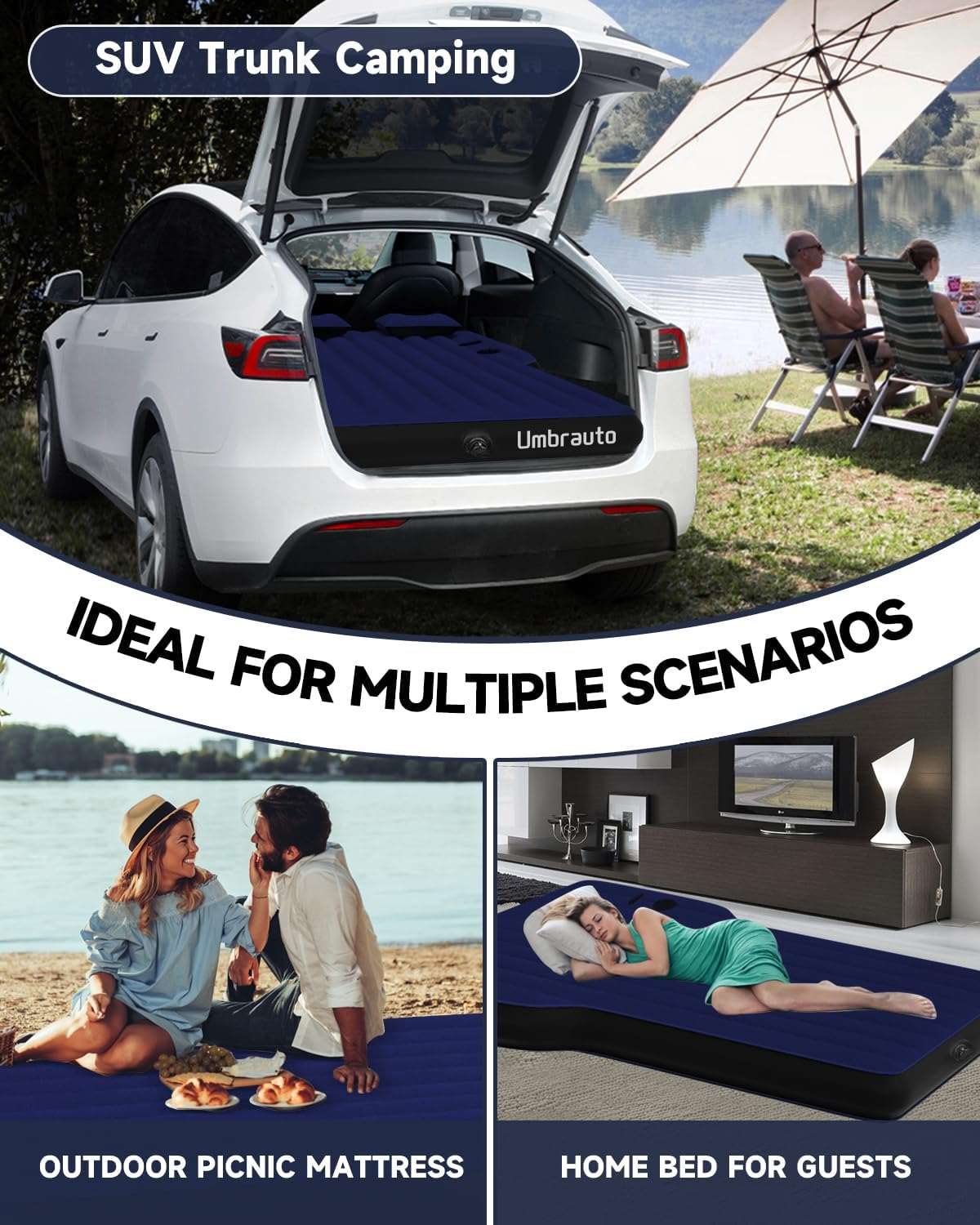 tesla model y tent Umbrauto Tesla Y Car Camping SUV Thicken Air Mattress Blue