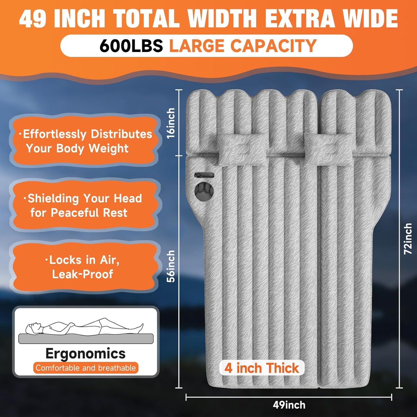SUV Air Mattress: Inflatable Car Air Mattress for Camping, Flocking Car Bed with Air Pump & 2 Pillows, Portable Sleeping Pad Mattress for Home Car Travel Camping