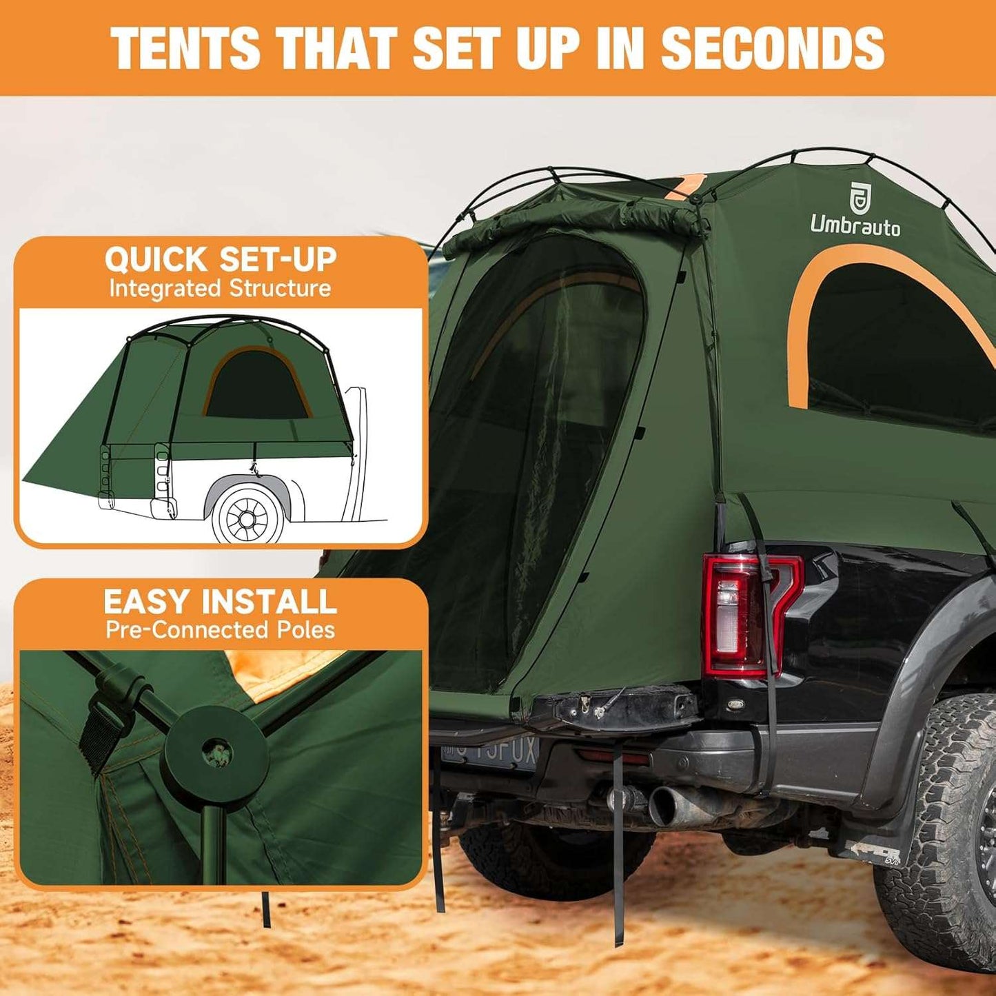 5.5-6.7ft Truck Bed Tent for Camping Waterproof Pickup Truck Tent