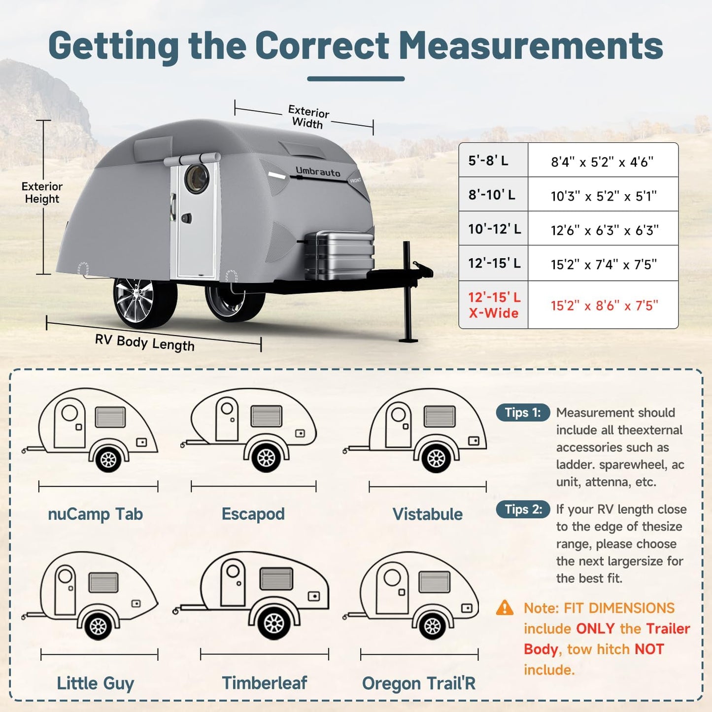 Umbrauto 7 Layers Teardrop Travel Trailer Cover