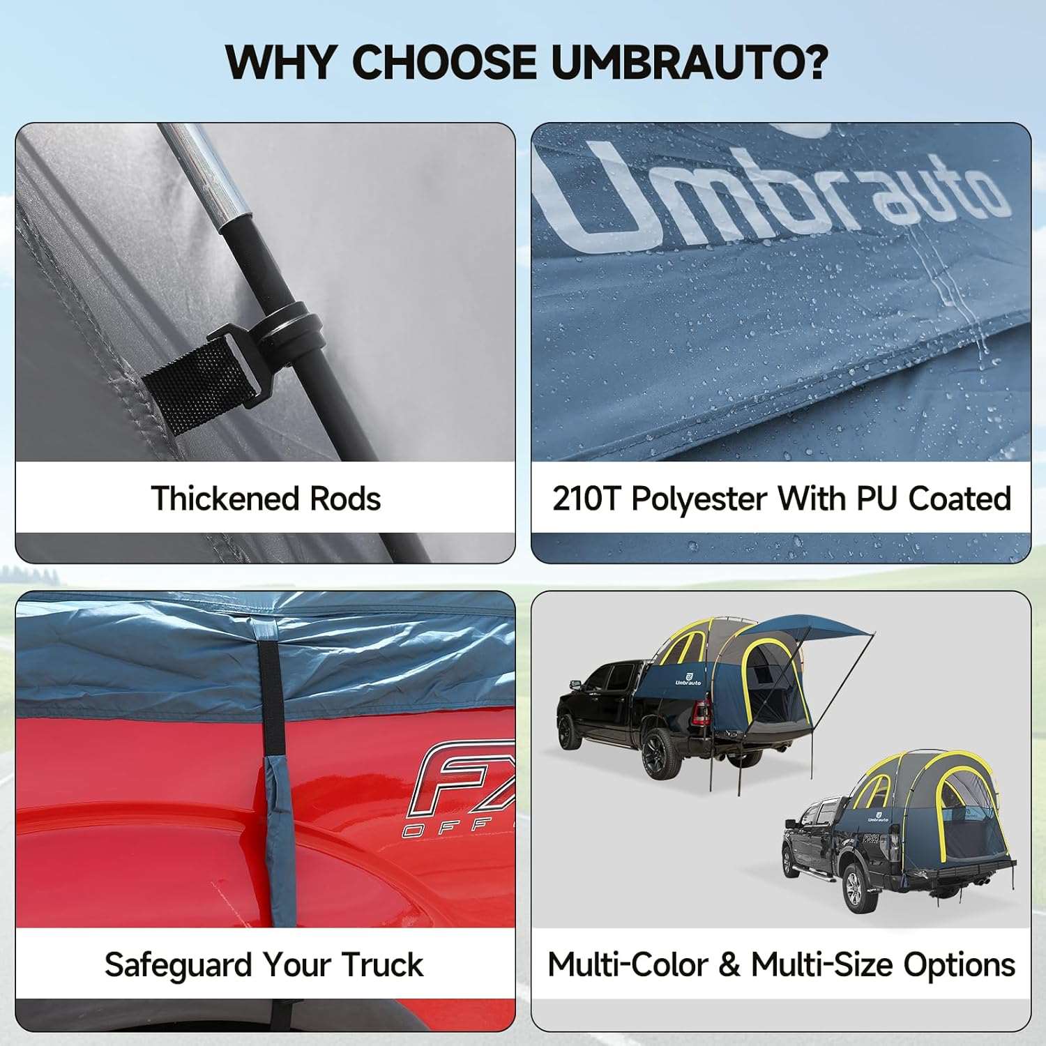 Truck Bed Tent PU3000mm Waterproof Pickup Truck Tents Umbrauto