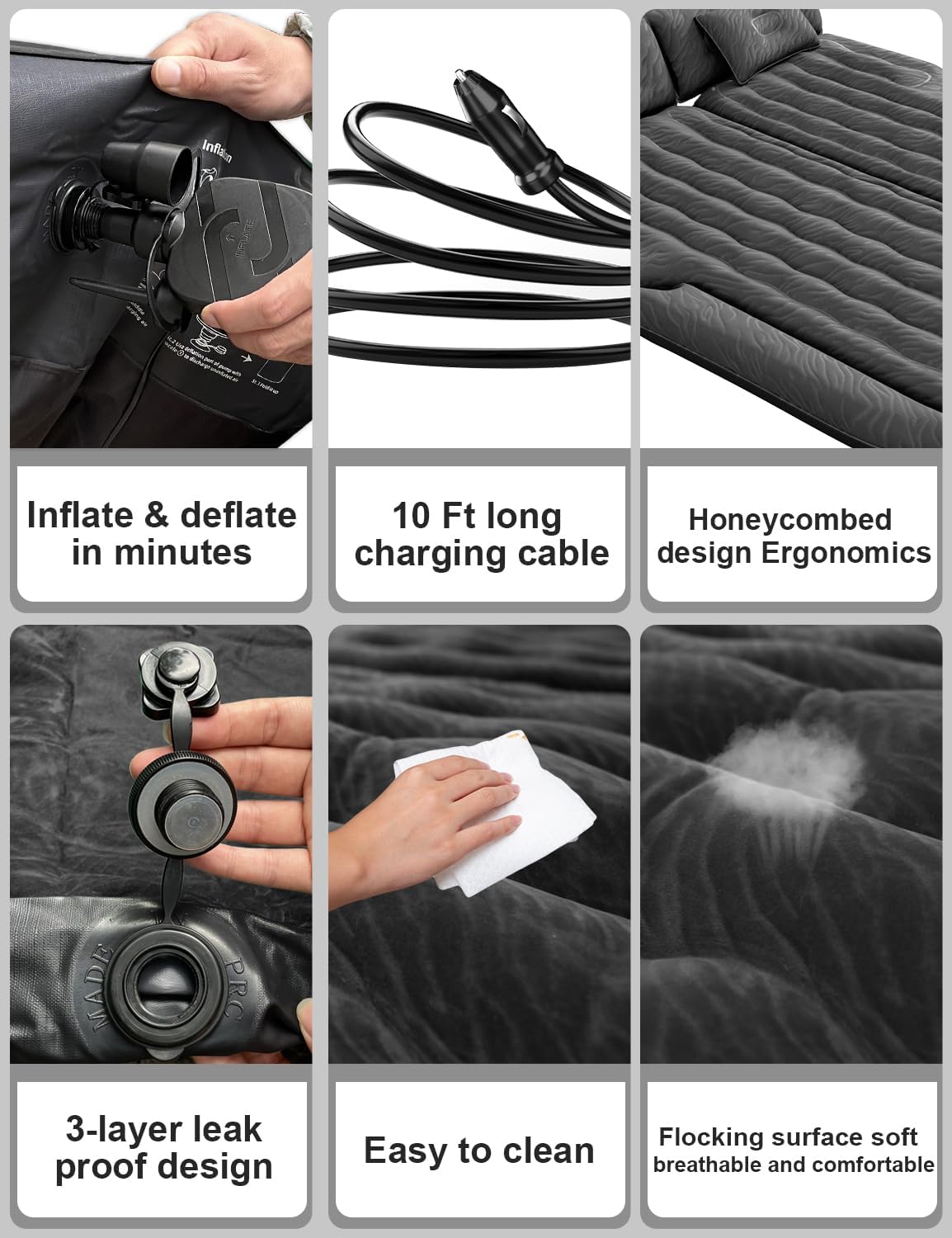 Umbrauto 63in Extended SUV Mattress — Quick Inflate, Includes Pump & 2 Pillows,Black