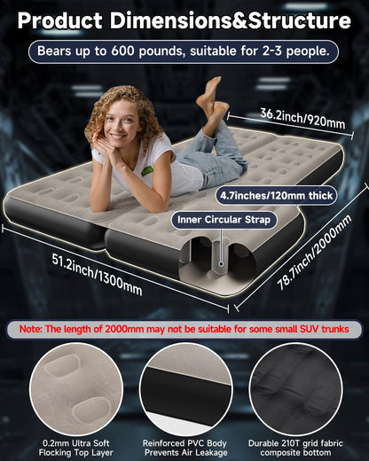 Matelas pneumatique épaissi Umbrauto pour coffre de SUV 3.0, Gris Kaki