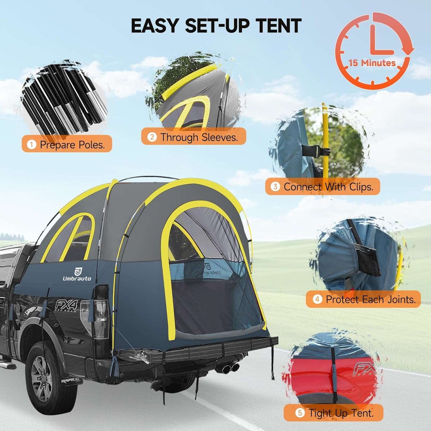 Truck Bed Tent PU3000mm Waterproof Pickup Truck Tents Umbrauto