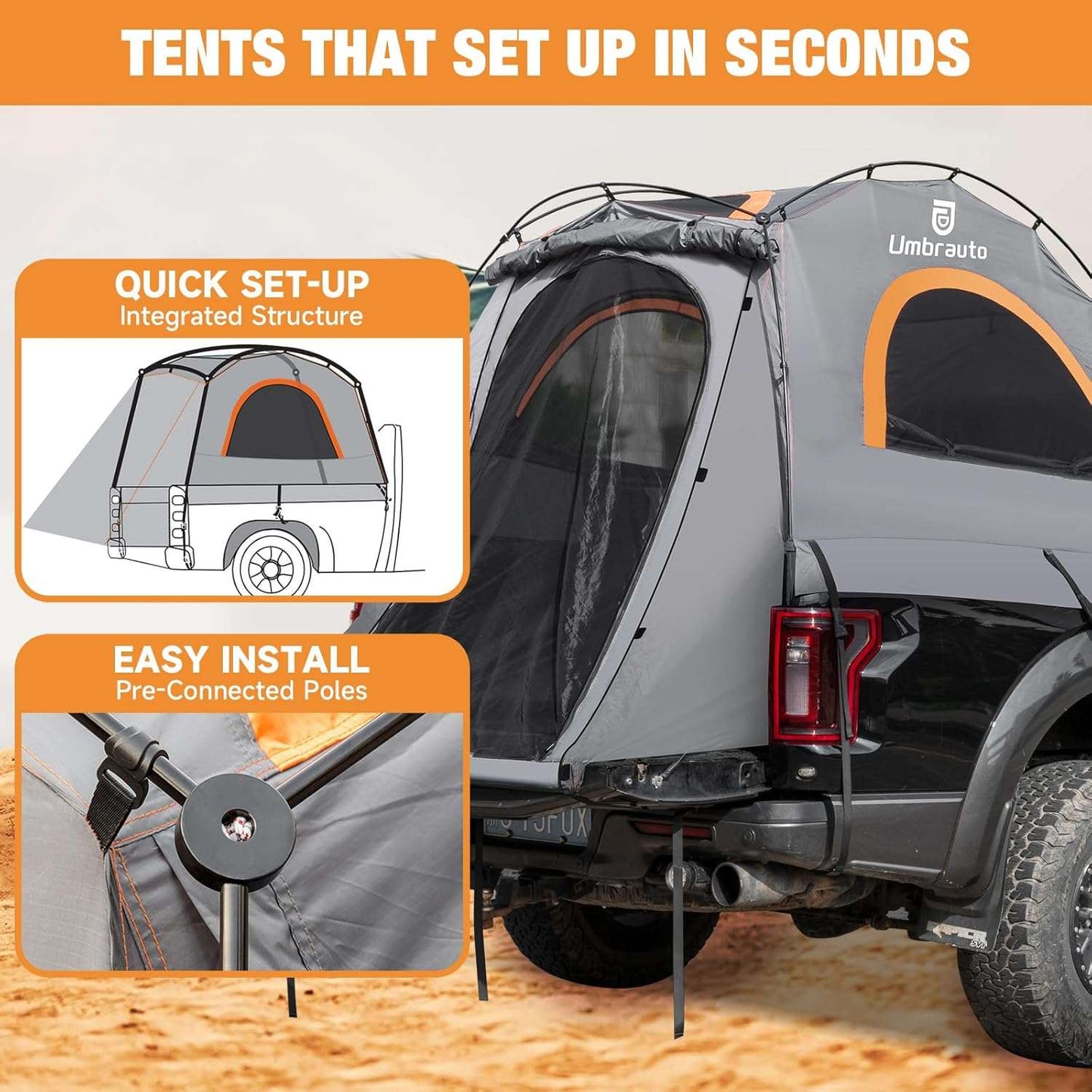 Umbrato Waterproof 5.5-6.7 ft Truck Bed Tent for Pickup Truck Tent,Grey