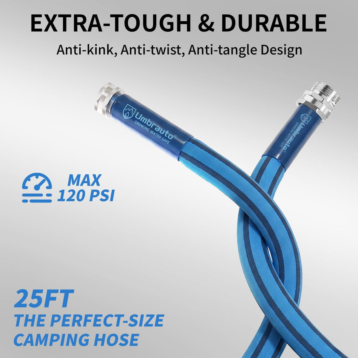 RV Water Hose, Potable Food Grade, Safe & Lead-Free, Lightweight Hose Collapsible Double Layer with Storage Bag. 3/4 inch Aluminum Fittings for RV Camping，No BPA & No Phthalate，60-120PSI