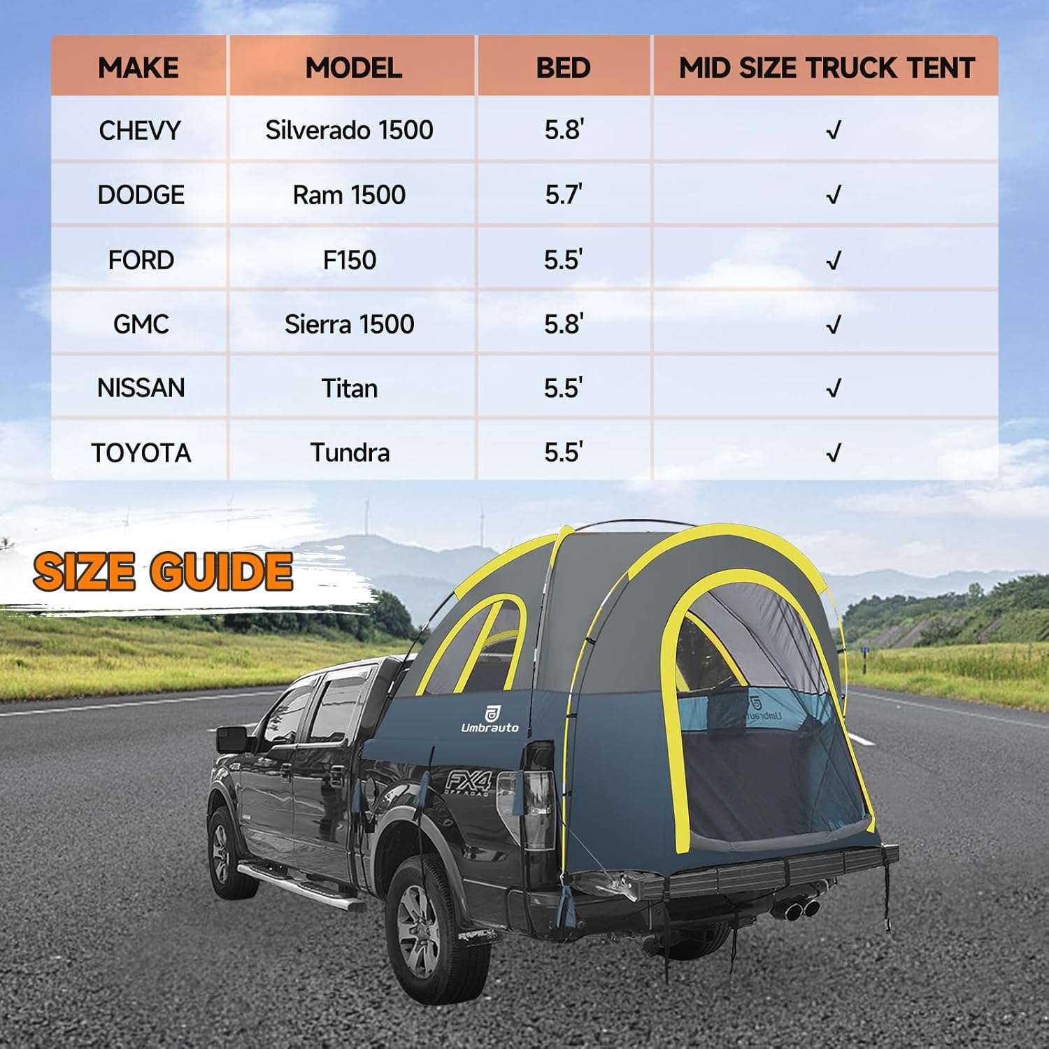 pickup zelt Umbrauto Truck Bed Tent PU3000mm Waterproof Pickup Truck Tents, Green / 5.5-5.8ft