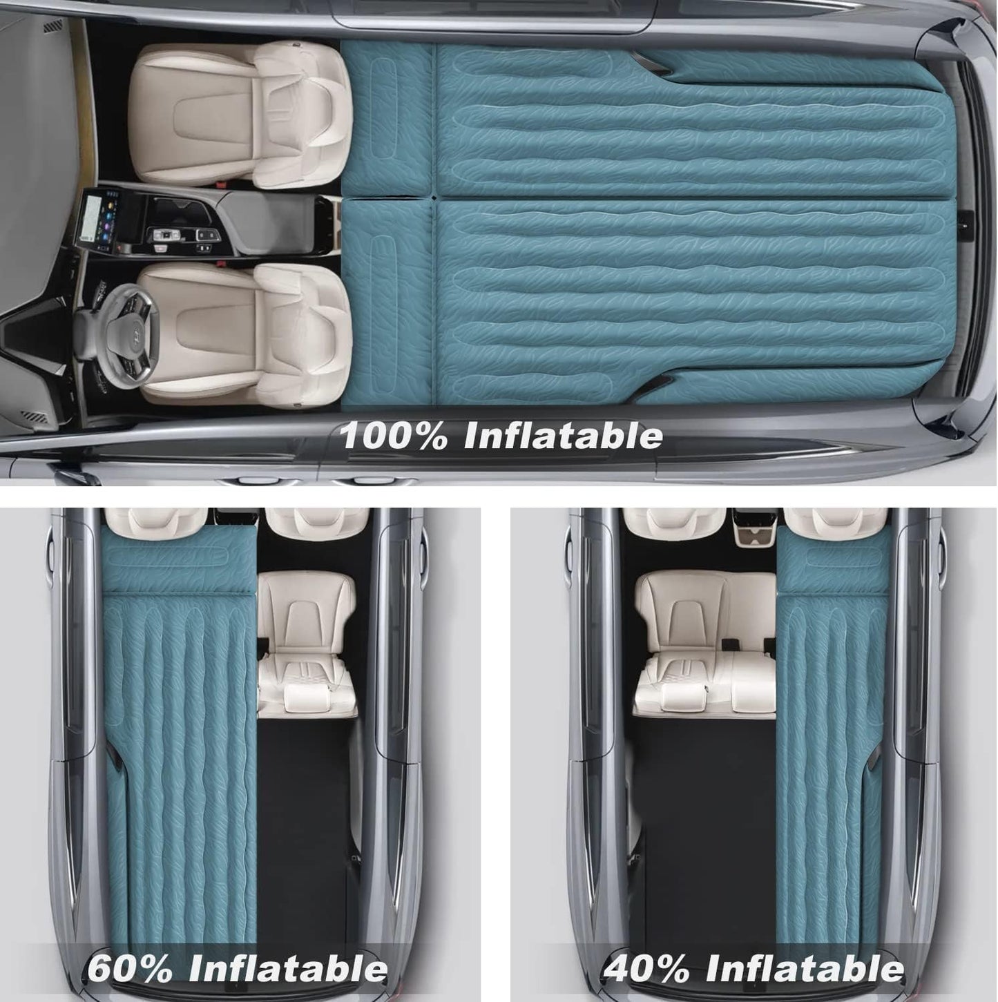 Umbrauto 63in Extended SUV Mattress — Quick Inflate, Includes Pump & 2 Pillows，Teal