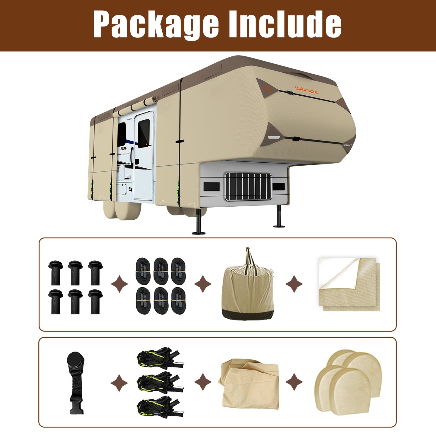 Umbrauto Umbrauto 5th Wheel RV Cover | 7-Layer Waterproof & UV-Proof Camper Trailer Cover with Tire Covers, Tongue Jack Cover & Windproof Ropes