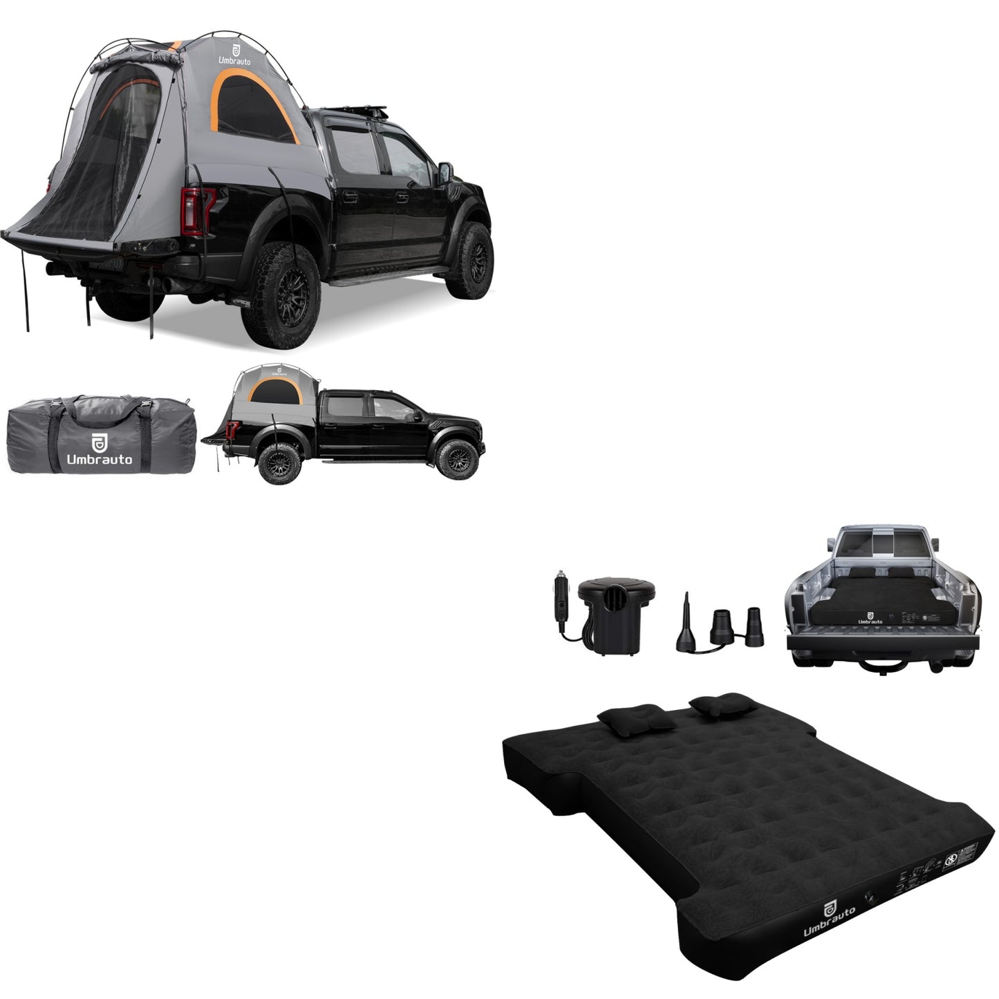 Umbrato 6.4-6.7 ft Truck Bed Tent+Umbrauto Full Size 6-6.5FT Truck Air Mattress 1.0,Black