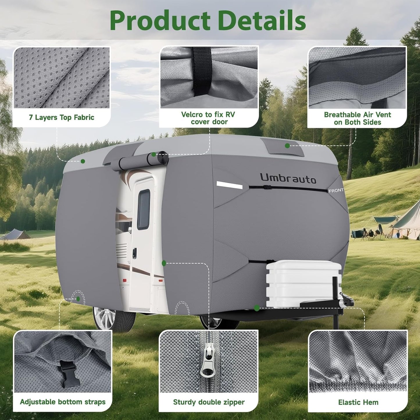 Umbrauto 7 Layers Top Fiberglass Travel Trailer Cover
